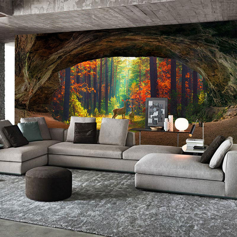 大自然洞穴风景墙纸3d立体延伸空间壁画山洞背景墙森林系主题壁纸,淘宝优惠券,粉丝福利购,淘宝优惠卷