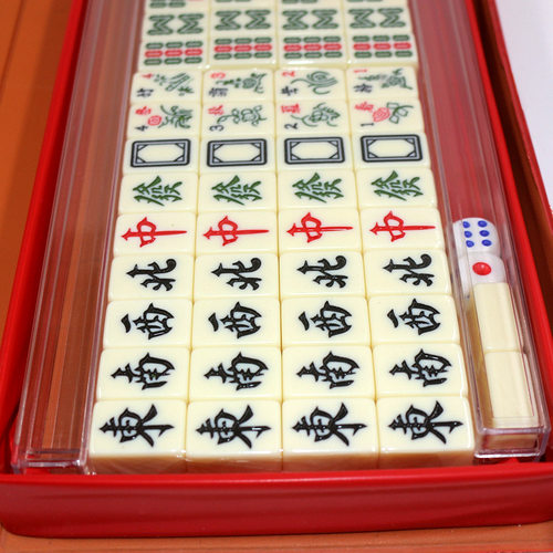 批发长盒款旅行麻将密胺旅游麻将迷你便携式含4条牌尺 - 图0