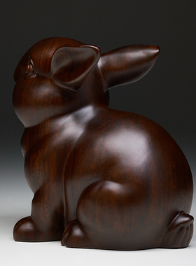 黑檀木雕兔子摆件木头兔十二生肖兔实木质家居客厅装饰品新居送礼