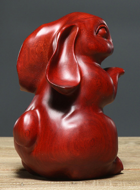 红花梨木雕兔子摆件家居饰品客厅创意装饰木质摆设风水红木工艺品