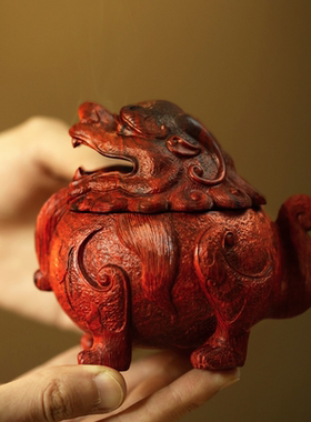 小叶紫檀天禄貔貅甪端玄关装饰乔迁开业送礼门厅办公桌面红木摆件
