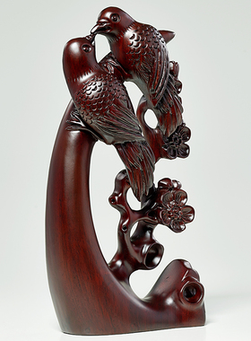 黑檀木雕喜上眉梢根雕摆件家居客厅博古架装饰红木工艺品乔迁送礼