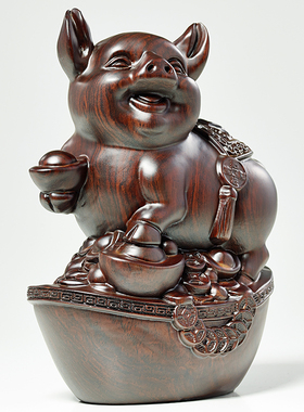 猪摆件实木质乔迁新居礼品客厅