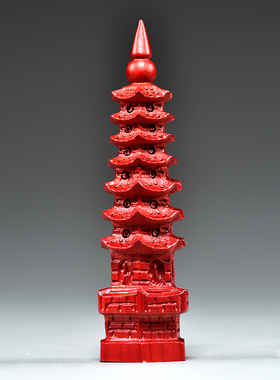 红色桃木质雕刻7层文昌塔摆件9层13层文昌塔客厅玄关装饰工艺品