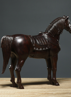 刺史黑檀木雕马摆件工艺品木质客厅十二生肖马装饰办公室唐马摆设