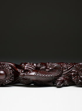 黑檀木雕如意摆件实木质连年有余红木工艺品摆设家居玄关装饰礼品