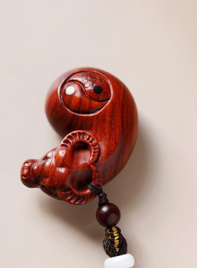 印度小叶紫檀牛转乾坤手把件生肖牛创意盘玩随身把玩转钱挂件摆件