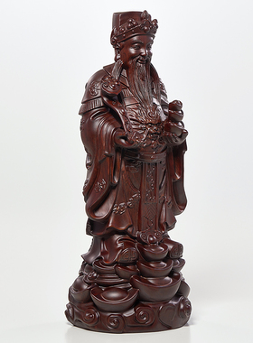 财神爷神像佛像黑檀木雕刻家用店铺请文财神供奉供位公司开业摆件