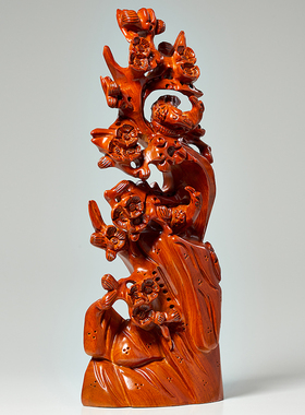 实木雕刻喜上眉梢根雕摆件