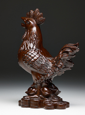 黑檀木雕鸡摆件实木生肖公鸡大金鸡元宝客厅家居装饰红木工艺礼品