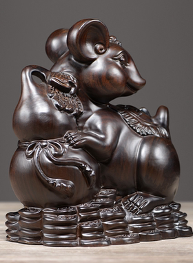 刺史黑檀木雕老鼠摆件十二生肖鼠实木可爱客厅风水装饰红木工艺品