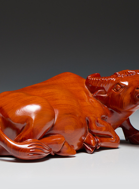 花梨木雕卧牛摆件家居客厅办公室装饰品十二生肖动物牛红木工艺品