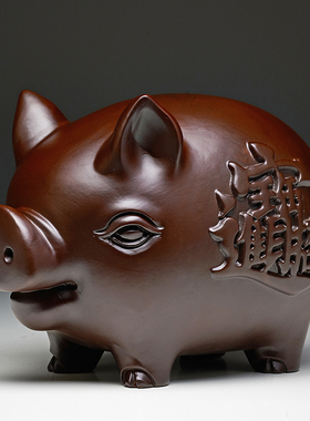 黑檀木雕猪招财猪2023年新款客厅办公室生肖猪吉祥物金钱猪工艺礼