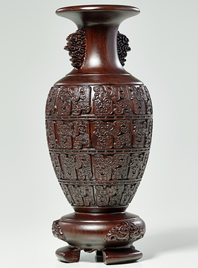 黑檀木雕花瓶摆件实木客厅