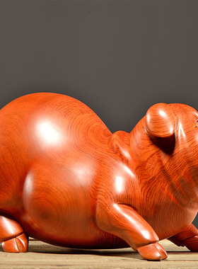 刺史花梨木雕猪摆件实木客厅创意可爱家居装饰品十二生肖猪工艺礼