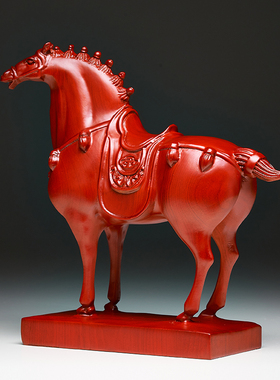 红花梨木雕马摆件新中式唐马生肖马到成功客厅办公桌面装饰工艺品