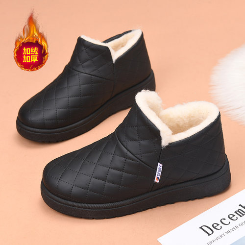新款冬季老北京布鞋女鞋雪地靴加绒加厚舒适保暖休闲防滑女棉靴 - 图0