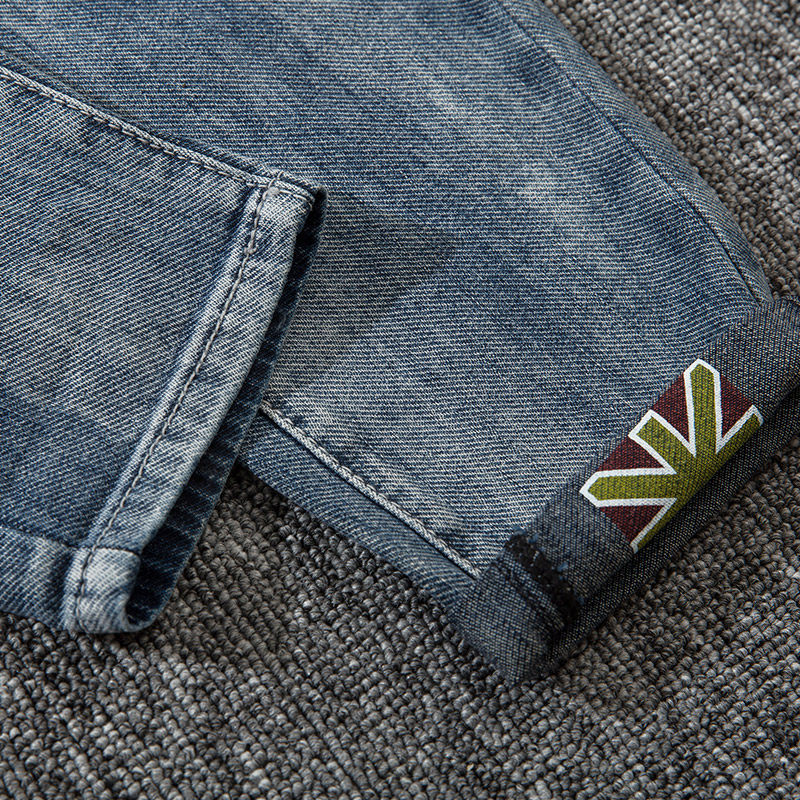 潮牌夏季蓝色九分男修身弹力牛仔裤 pagatuteng牛仔裤