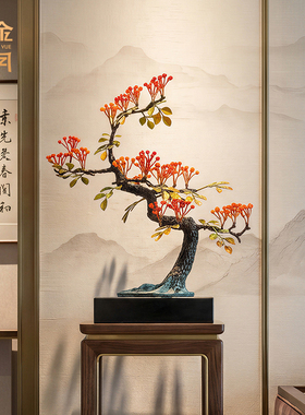 《丹华灼灼》铜摆件工艺品新中式家居客厅花架玄关电视柜壁柜装饰