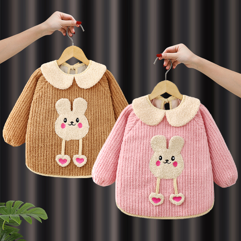 Baby smock, autumn and winter long-sleeved children's bib, waterproof and anti-dirty, baby boy and girl eating, baby outer wear, foreign style reverse dressing