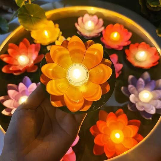 新款荷花莲花灯发光更持久可循环使用户外水上装饰中秋河灯许愿灯
