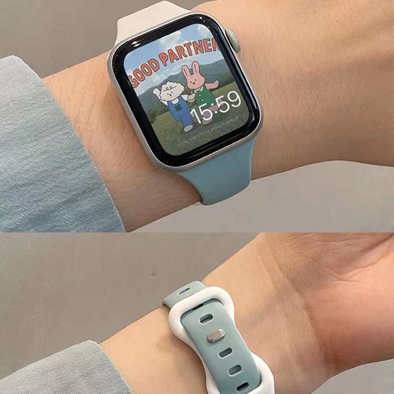 春夏季运动拼色iWatch硅胶表带适用AppleWatch苹果S9手表S876SE女 - 图0