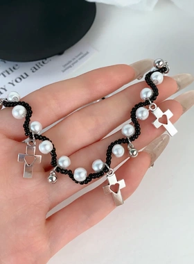 镶钻几何撞色串珠项链个性小众简约气质夸张锁骨链高级感时尚项饰