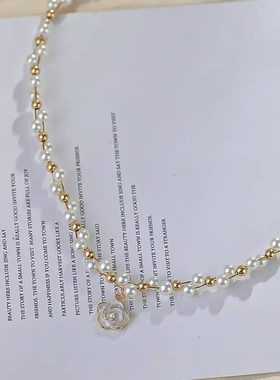 法式珍珠山茶花项链女轻奢小众设计高级感时尚气质百搭颈链锁骨链