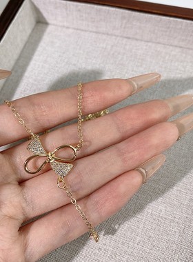 爆款闪钻蝴蝶结项链流苏水滴简约森系女锁骨链夏款仙气清新配饰