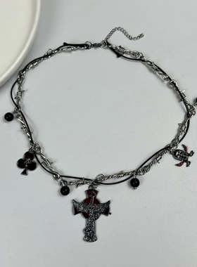 欧美嘻哈个性五角星十字架吊坠项链女个性荆棘链条颈链小众锁骨链