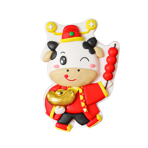 新年烘焙蛋糕装饰牛年快乐唐装牛软陶插件双面鼓灯笼鞭炮祥云插牌 - 图0