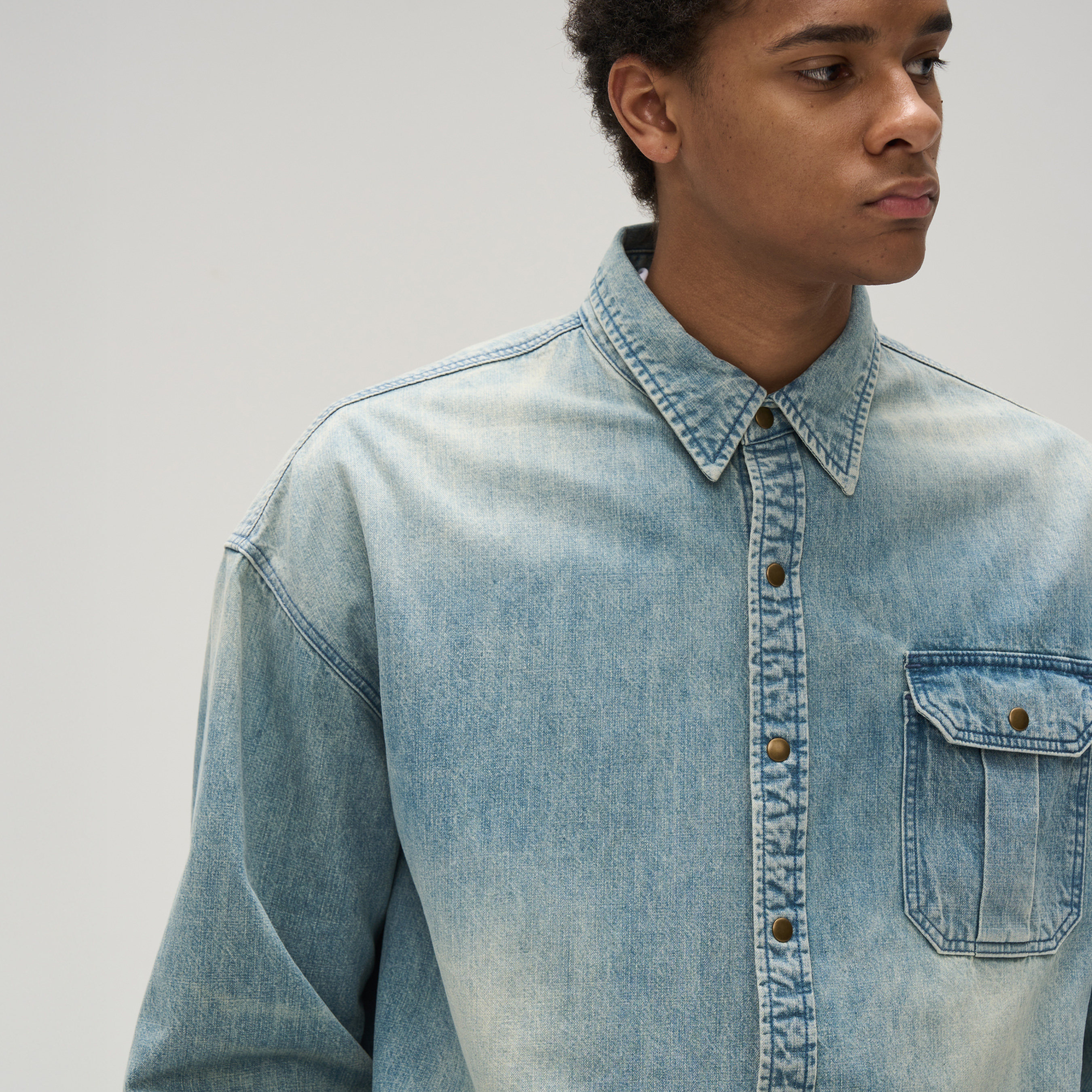 TIRES 25SS 日系复古洗水牛仔衬衫 宽松做旧薄款衬衣休闲夹克男女,淘宝优惠券,粉丝福利购,淘宝优惠卷
