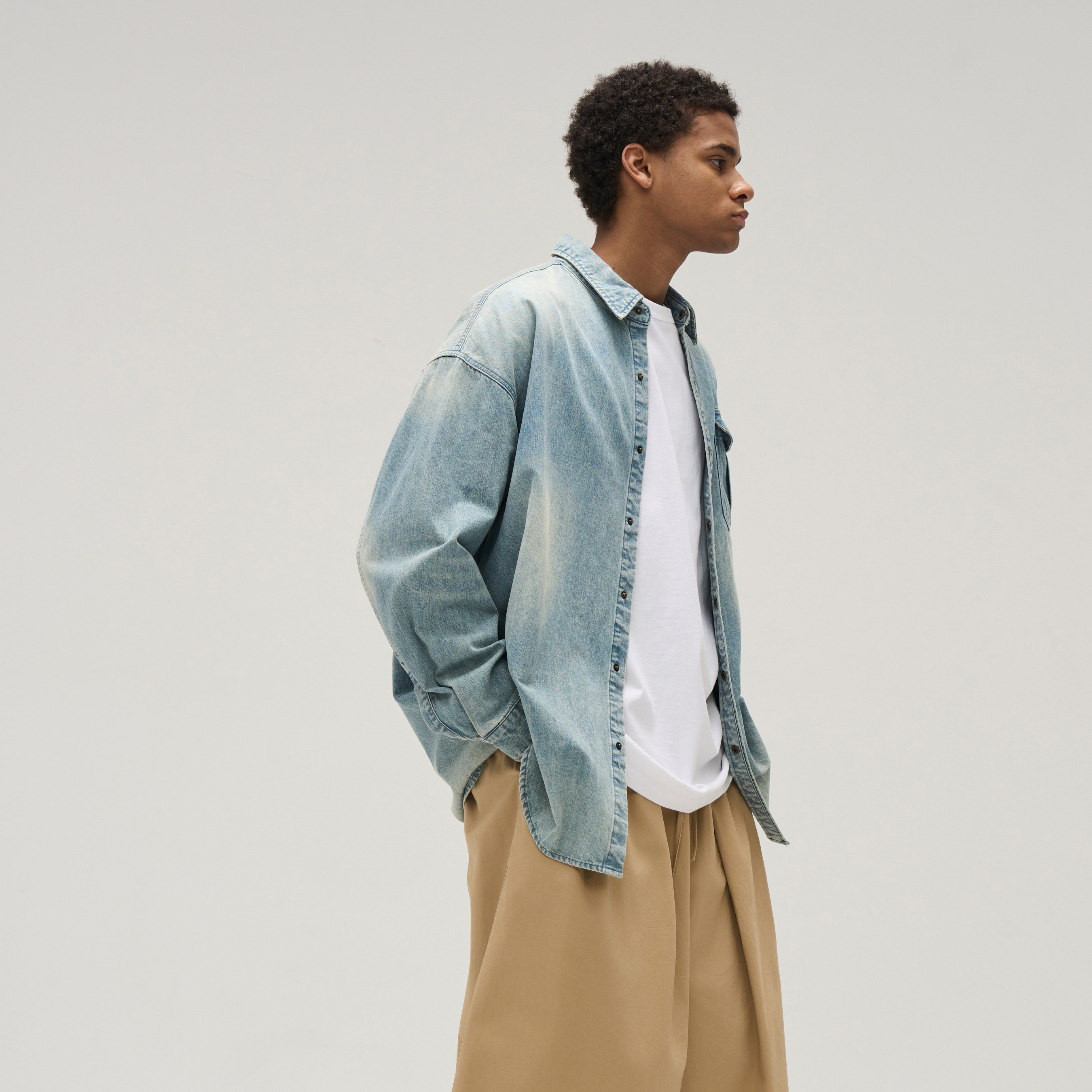 TIRES 25SS 日系复古洗水牛仔衬衫 宽松做旧薄款衬衣休闲夹克男女,淘宝优惠券,粉丝福利购,淘宝优惠卷