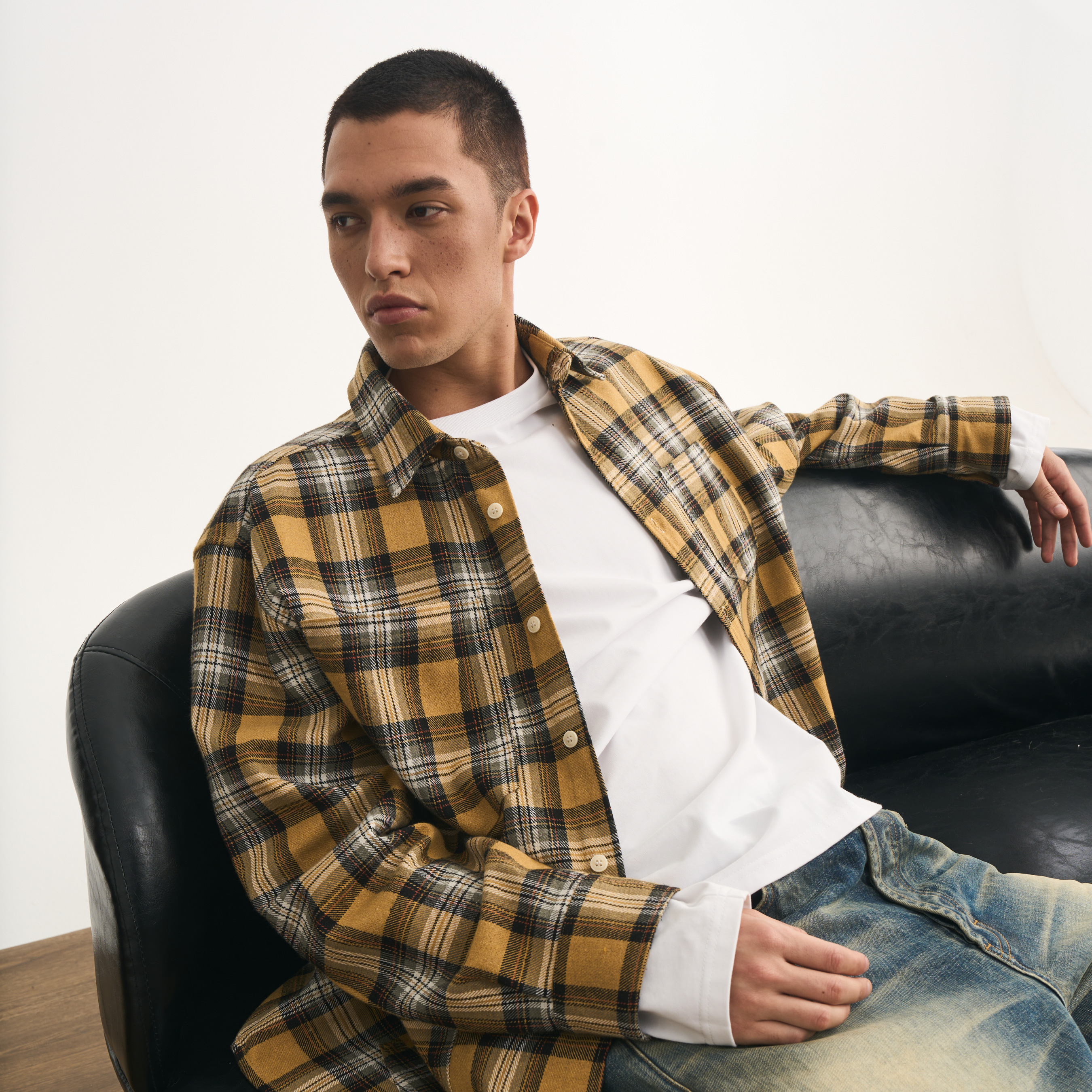 TIRES 24AW日系复古多口袋绒格子衬衫外套宽松休闲长袖厚衬衣男女 - 图3