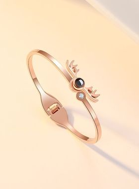 钛钢手镯女定制刻字投影网红抖音同款手饰七夕情人节礼物送女友