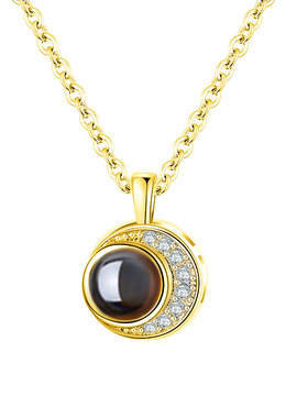 欧美跨境S925银时尚简约月相项链定 制照片投影项链100种语言项链