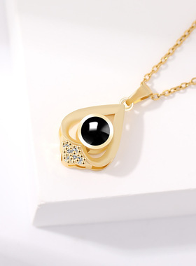 跨境新款照片刻字一百种语言投影项链韩版爱心形女款简约锁骨链