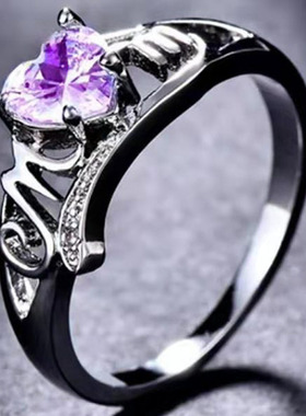 锆石戒指欧美流行时尚女订婚品跨境电商新款心形电镀wish手饰