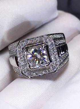跨境银色镶钻白色圆锆石微镶满钻时尚婚宴奢华男女款戒指