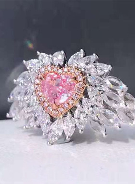 粉钻戒指跨境简约时尚气质微镶满钻锆石爱品心形wish手饰
