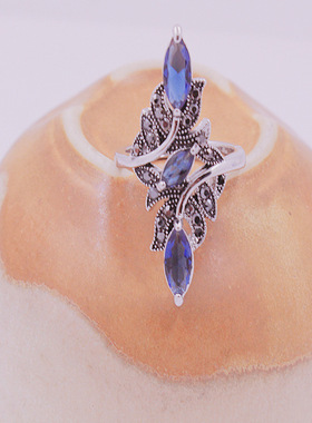 品欧美流行时尚女士切面蓝刚玉镶石戒指跨境新品wish手饰