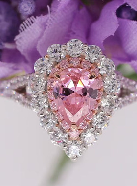 品戒指简约红碧玺满钻彩宝女心形热卖冰花粉色wish手饰