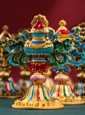 藏传用品尼泊尔鎏金八吉祥摆件供佛供品吉祥八组合便携迷你摆件