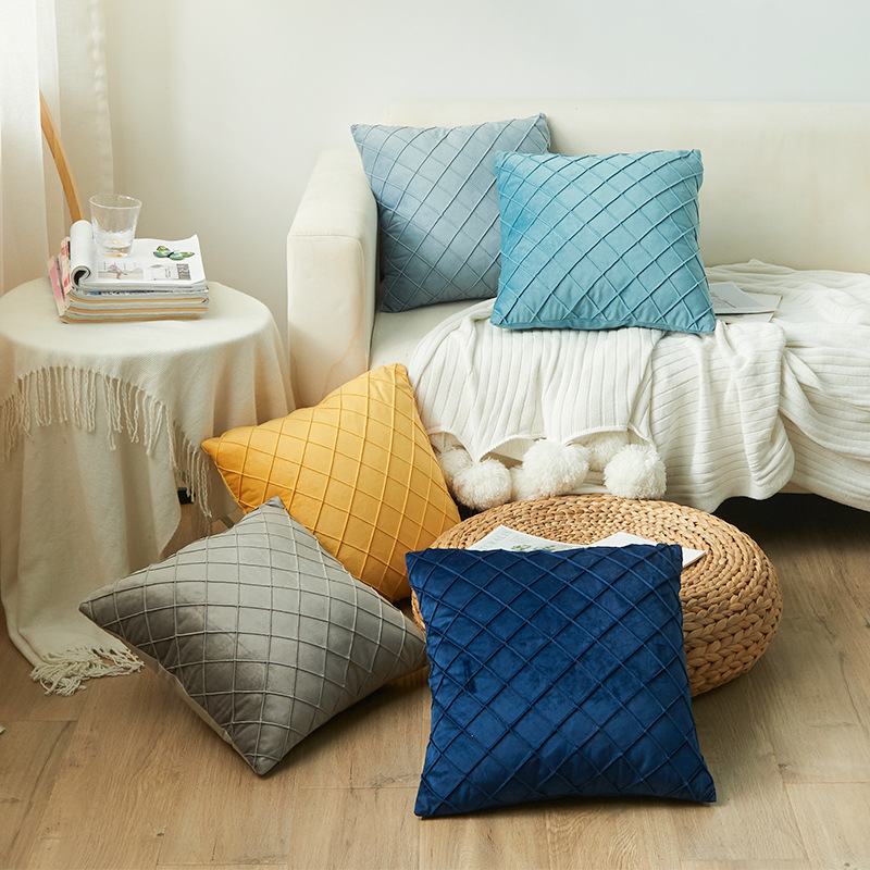 新款ins风沙发靠枕套不含芯荷兰绒现代简约居家沙发菱形格抱枕套 - 图1