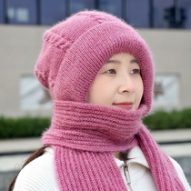 Warm hat scarf integrated with thickened hat autumn winter new squirrels wool thread woven female warm mesh red hat