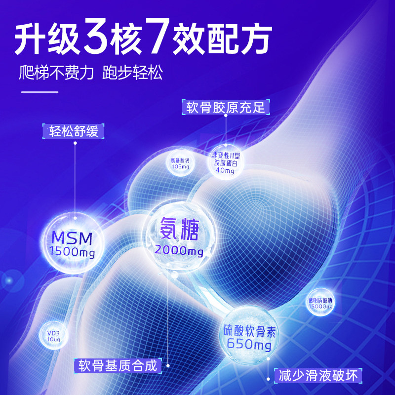 OST乐力美国进口氨糖软骨素钙片骨胶原中老年护关节维骨力120片