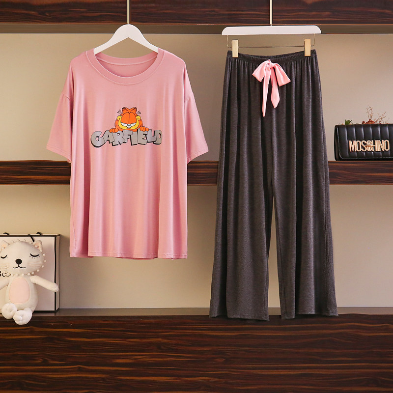 大码200斤可爱宽松莫代尔短袖睡衣 夕照兰睡衣/家居服套装