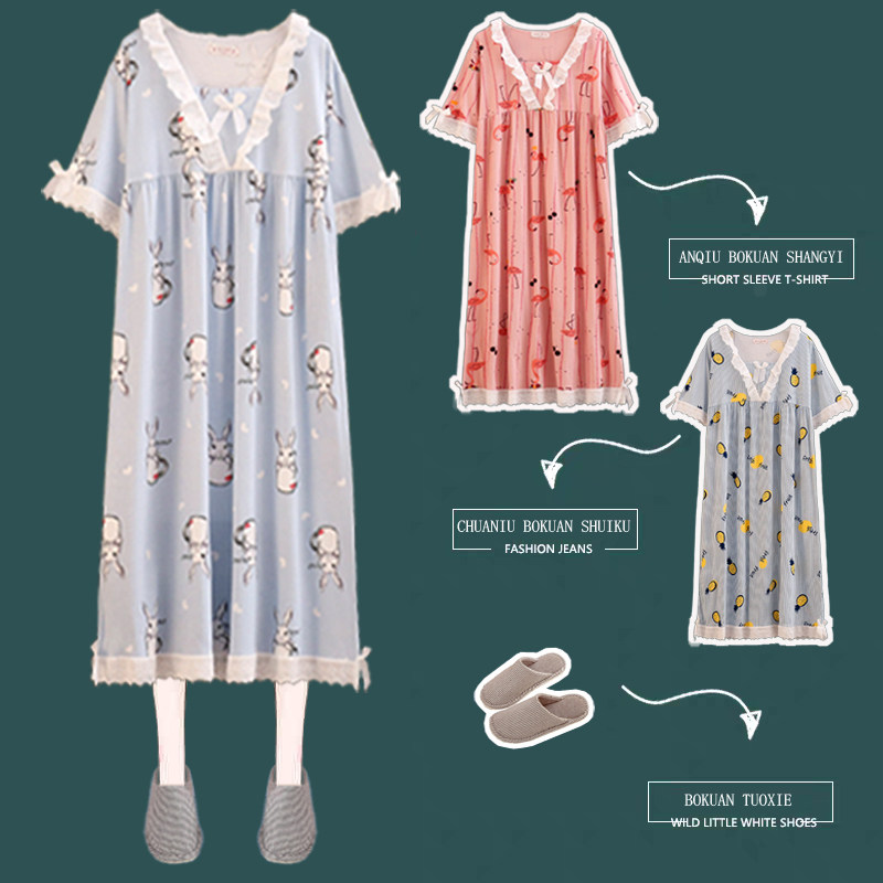 大码200斤胖妹妹纯棉孕妇宽松睡裙 夕照兰睡裙