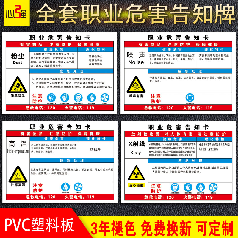 粉尘职业病危害告知牌噪音高温安全告知卡危险废物化学品工厂车间噪声有害油漆硫酸盐酸标识提示警示标志定制 - 图1