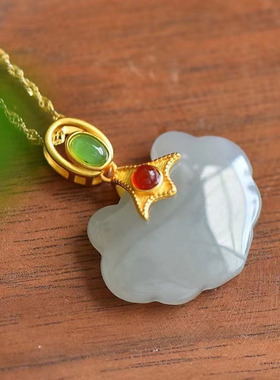 天然S925纯银烟灰色鸿运当头如意锁吊坠原创设计网红款包邮附证书